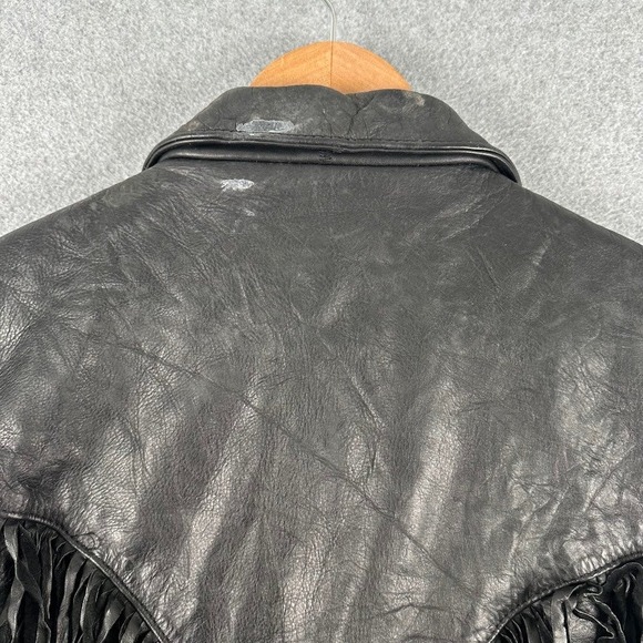 Vintage PARK V Leather Jacket Fringe Western Black Women Made in USA Biker Moto - Picture 10 of 13